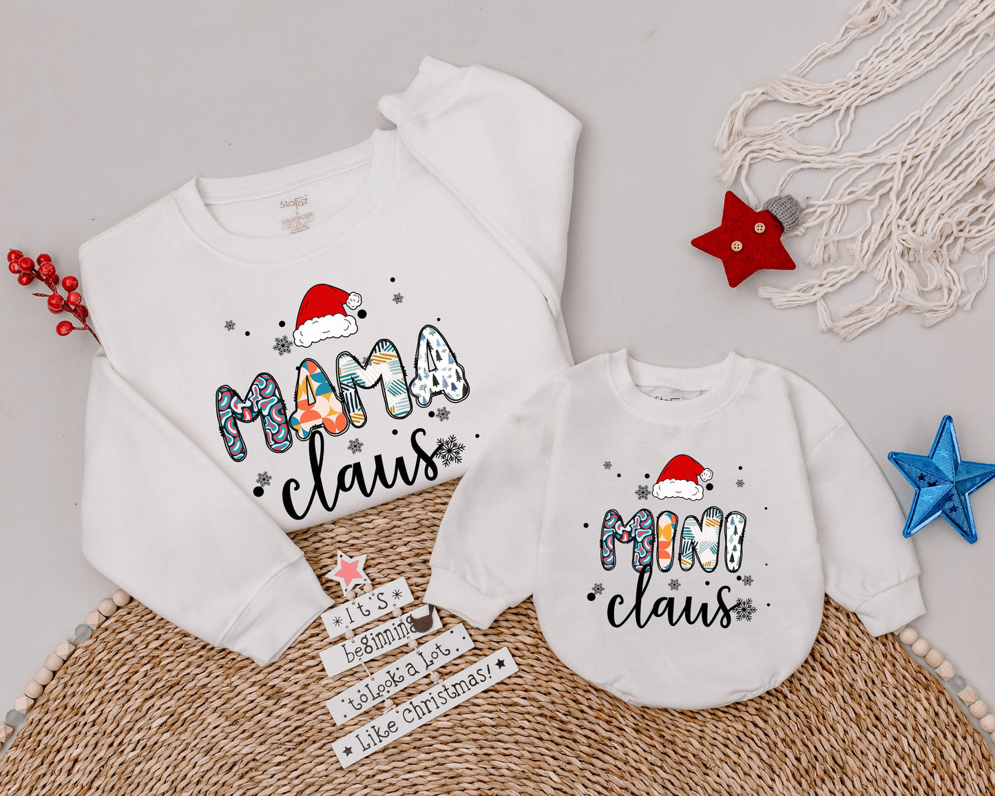 Mama Claus & Mini Claus Matching Sweater Set - Christmas Family Outfit