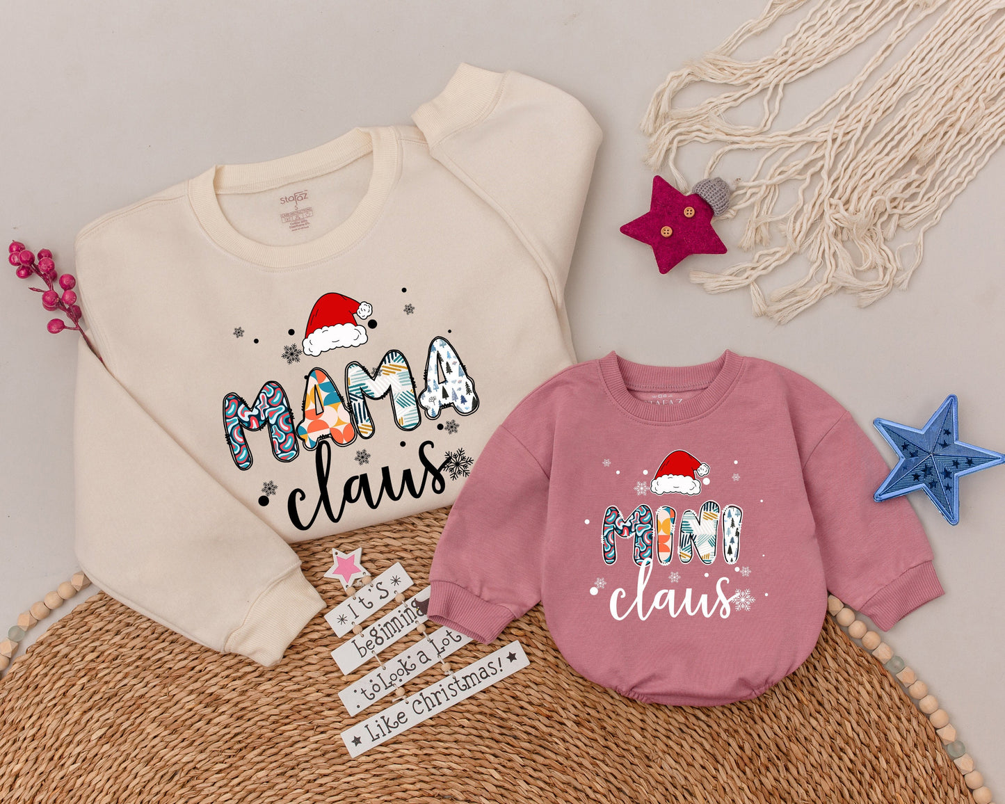 Mama Claus & Mini Claus Matching Sweater Set - Christmas Family Outfit