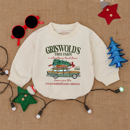 Griswold's Christmas Baby Outfit: First Christmas Bodysuit & Romper, Vintage Tree Farm Design, Baby Shower Gift, Baby's First Holiday