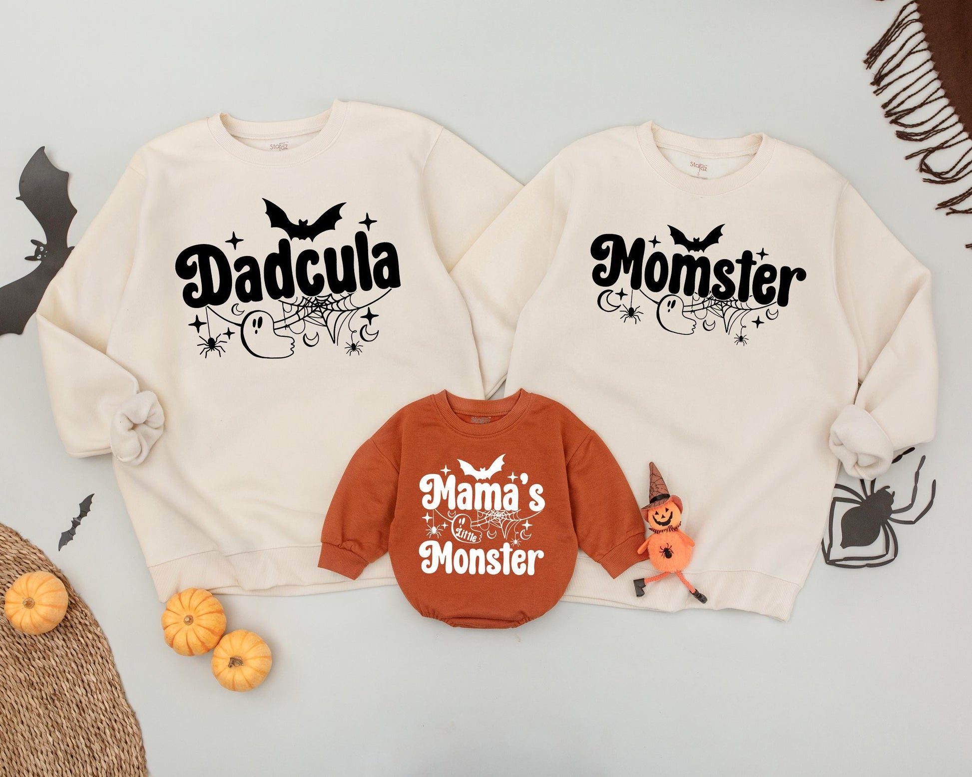 Matching Halloween Family Sweaters: Momster, Dadcula & Baby Boo Outfits