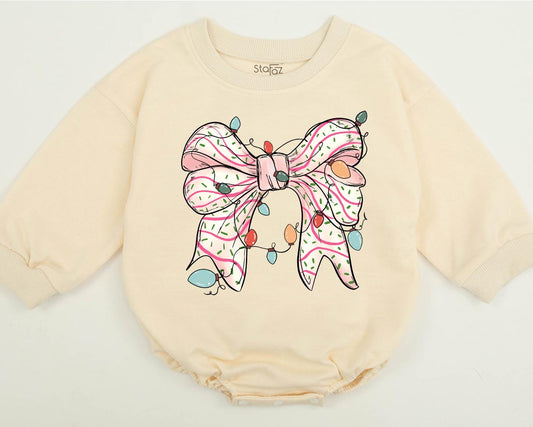 Whimsical Christmas Bow Bubble Romper Cute Girly Toddler Sweatshirt Holiday Spirit Baby Shower Family Matching Gifts