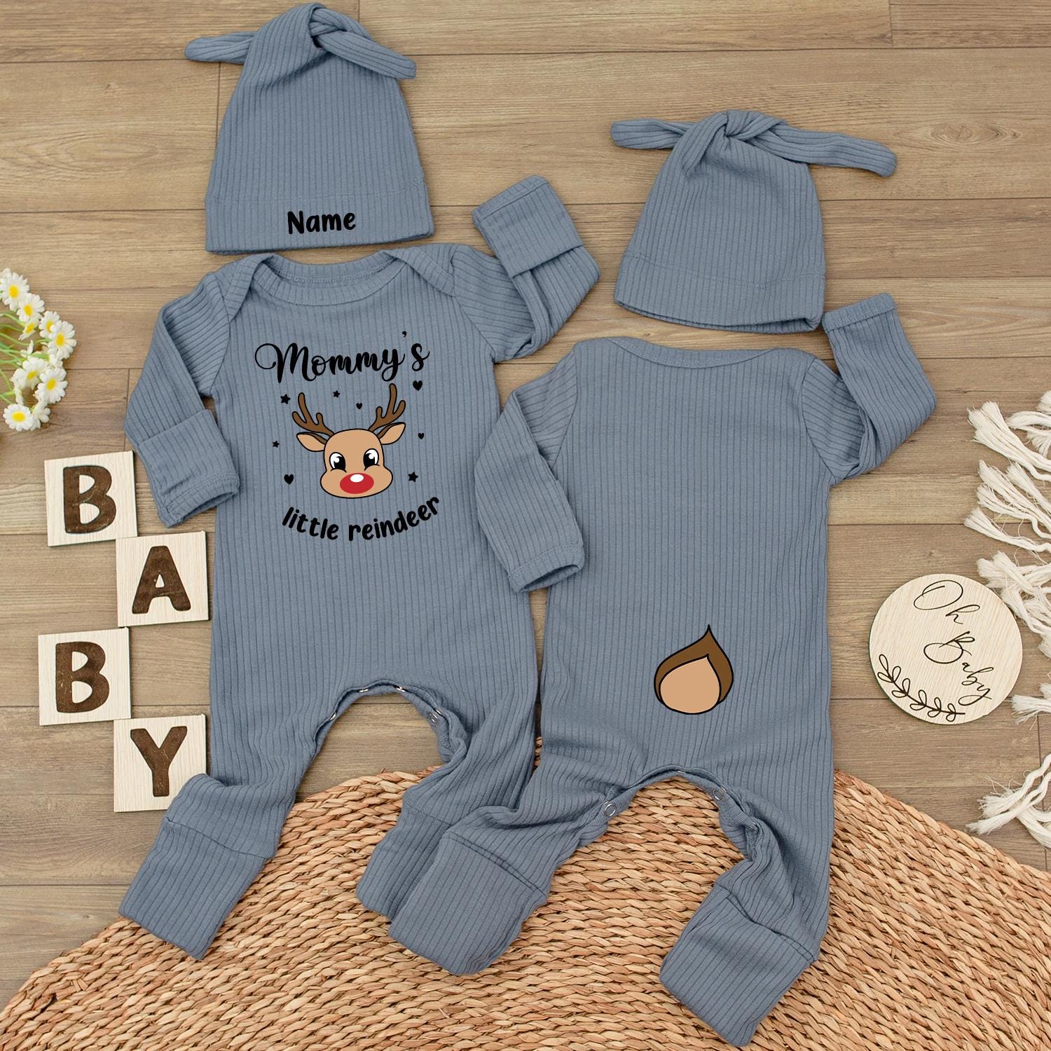 Mommy's Little Reindeer Baby Bodysuit & Hat Set Cute First Christmas Outfit Newborn Holiday Jumpsuit Baby Shower Gift Infant Whimsical Design