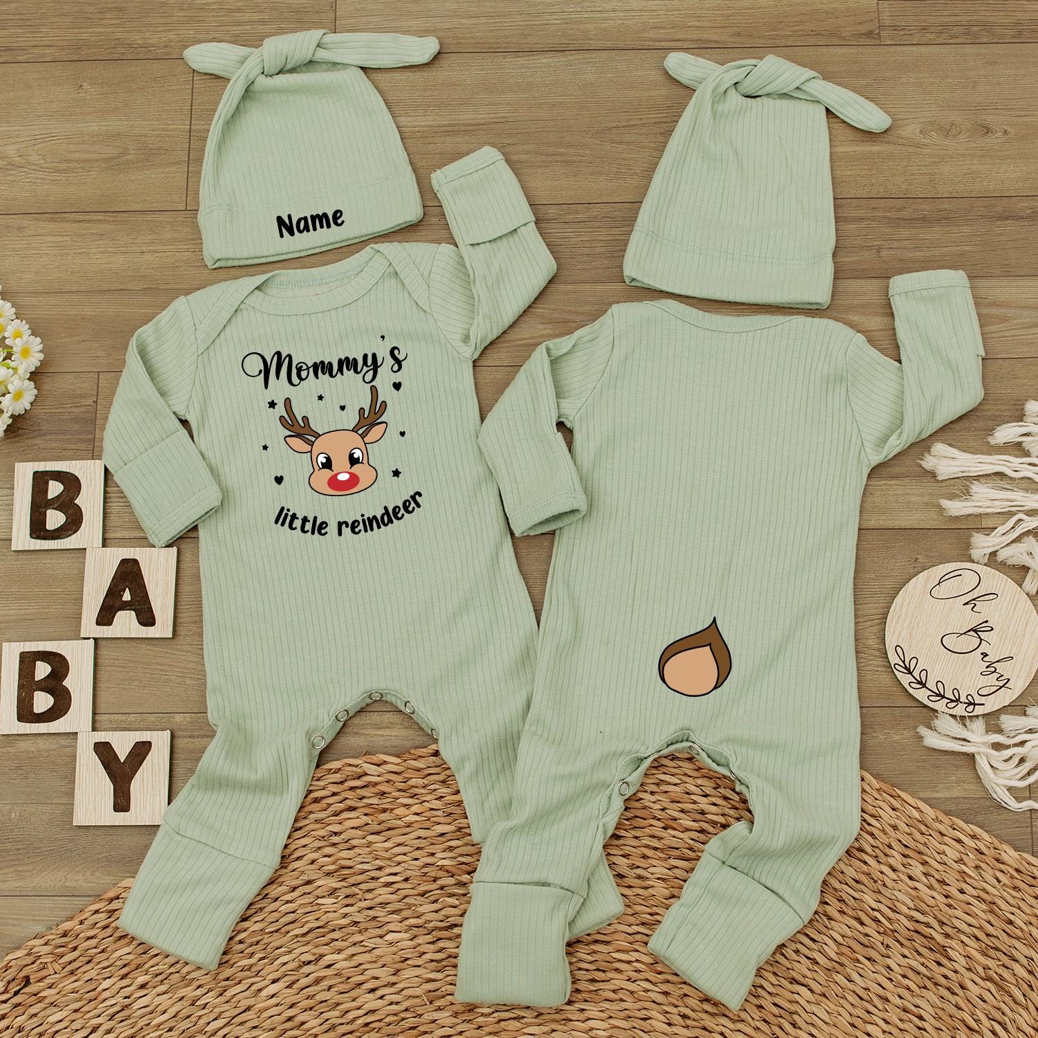 Mommy's Little Reindeer Baby Bodysuit & Hat Set Cute First Christmas Outfit Newborn Holiday Jumpsuit Baby Shower Gift Infant Whimsical Design