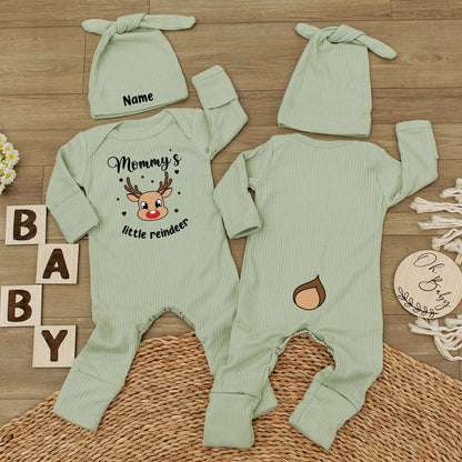 Mommy's Little Reindeer Baby Bodysuit & Hat Set Cute First Christmas Outfit Newborn Holiday Jumpsuit Baby Shower Gift Infant Whimsical Design