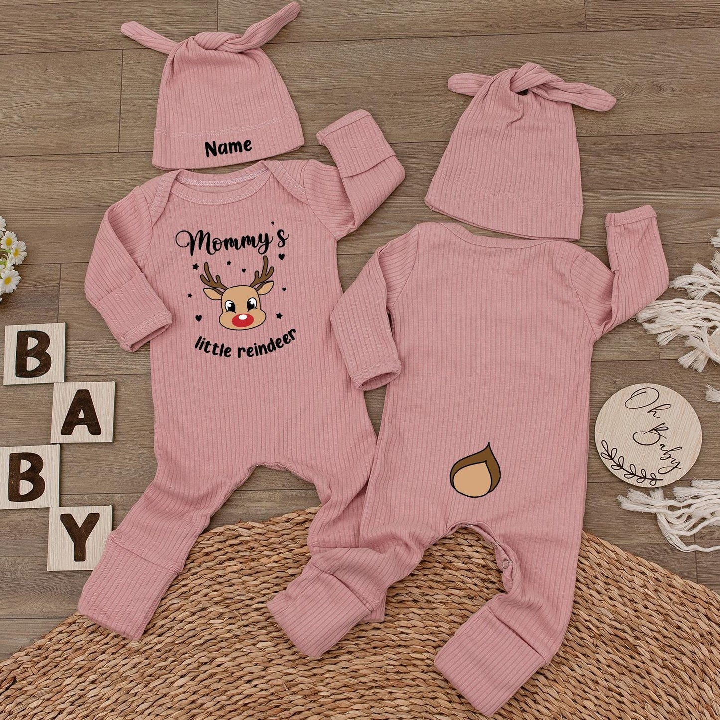 Mommy's Little Reindeer Baby Bodysuit & Hat Set Cute First Christmas Outfit Newborn Holiday Jumpsuit Baby Shower Gift Infant Whimsical Design