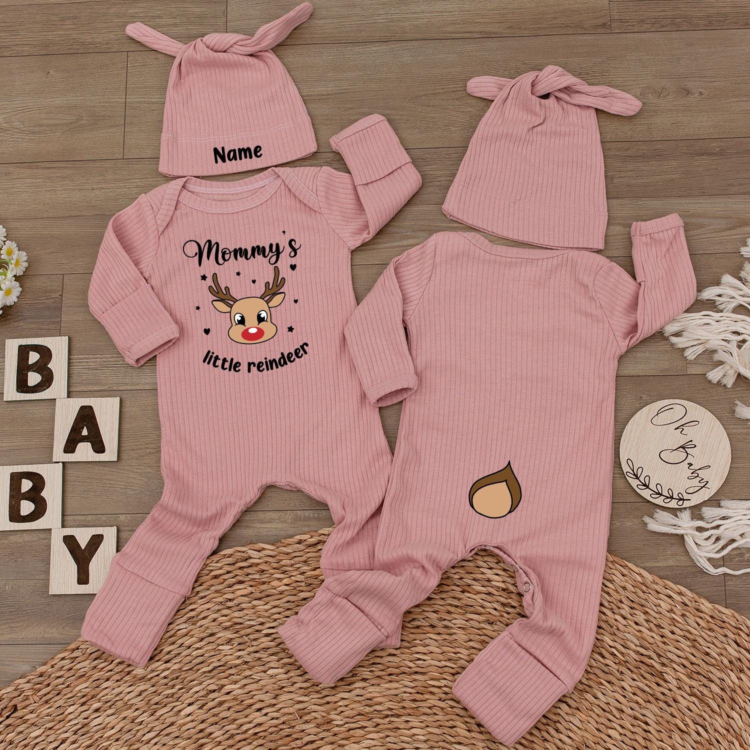 Mommy's Little Reindeer Baby Bodysuit & Hat Set Cute First Christmas Outfit Newborn Holiday Jumpsuit Baby Shower Gift Infant Whimsical Design