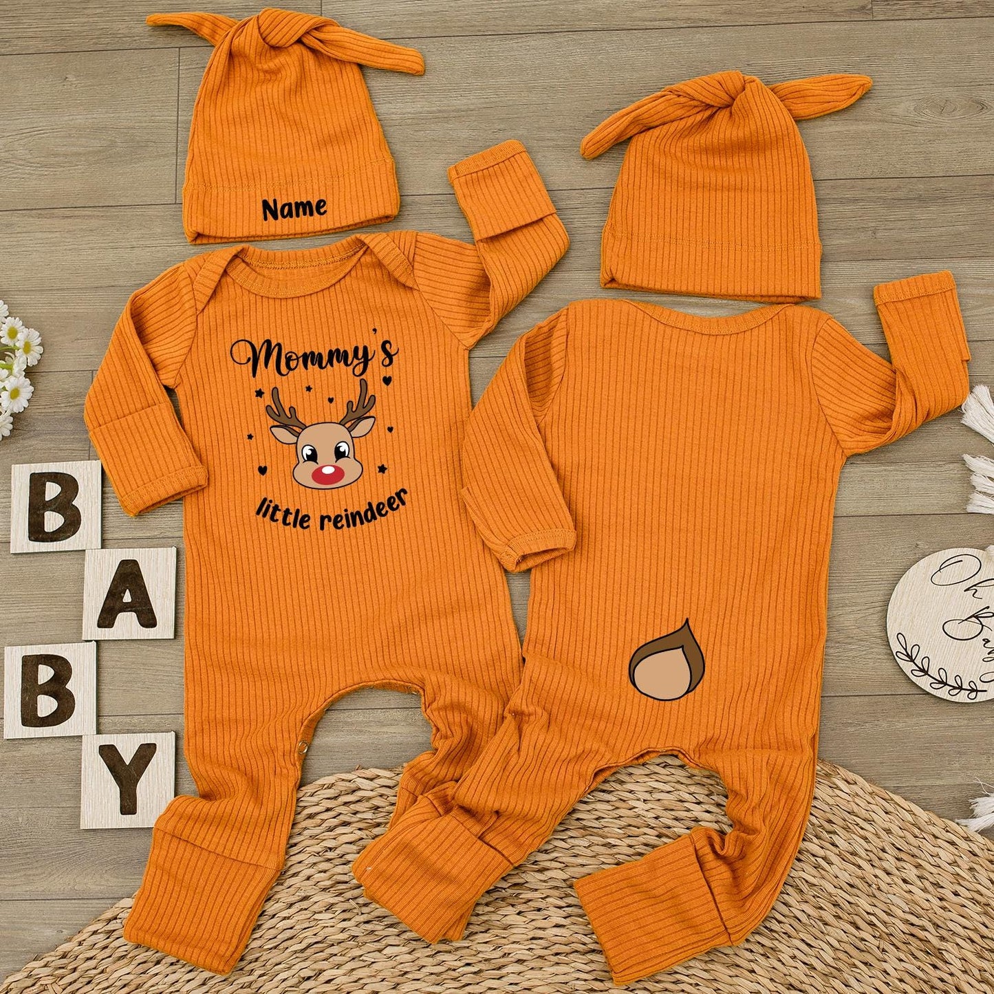 Mommy's Little Reindeer Baby Bodysuit & Hat Set Cute First Christmas Outfit Newborn Holiday Jumpsuit Baby Shower Gift Infant Whimsical Design