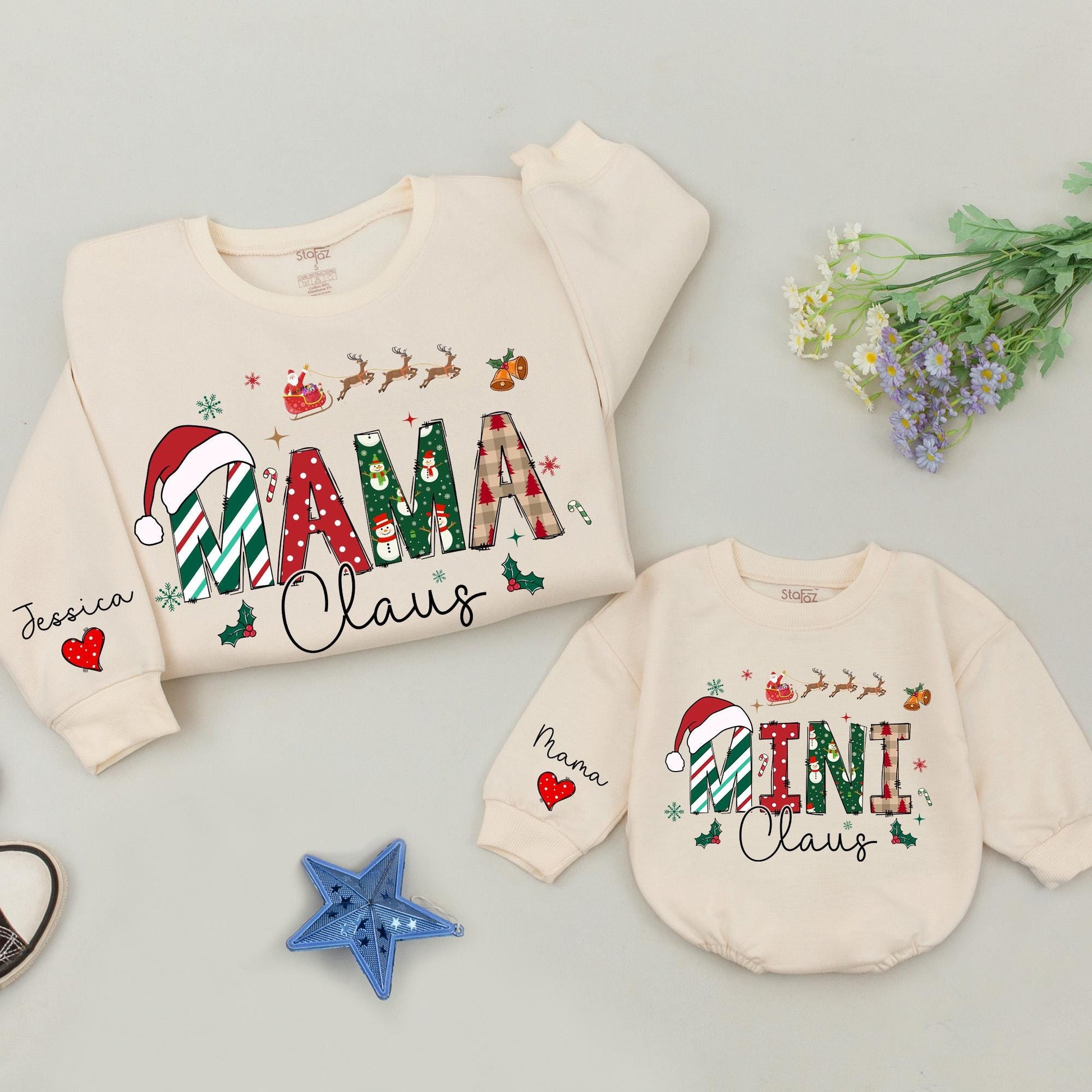 Matching Family Christmas Sweatshirts: Mama and Mini Claus Outfits