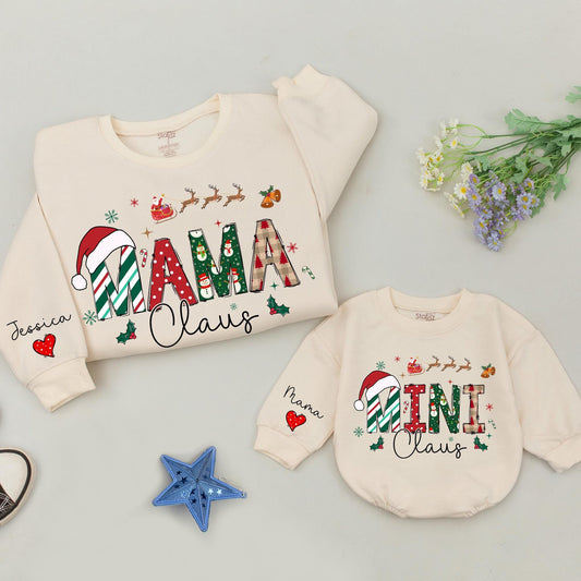 Matching Family Christmas Sweatshirts: Mama and Mini Claus Outfits