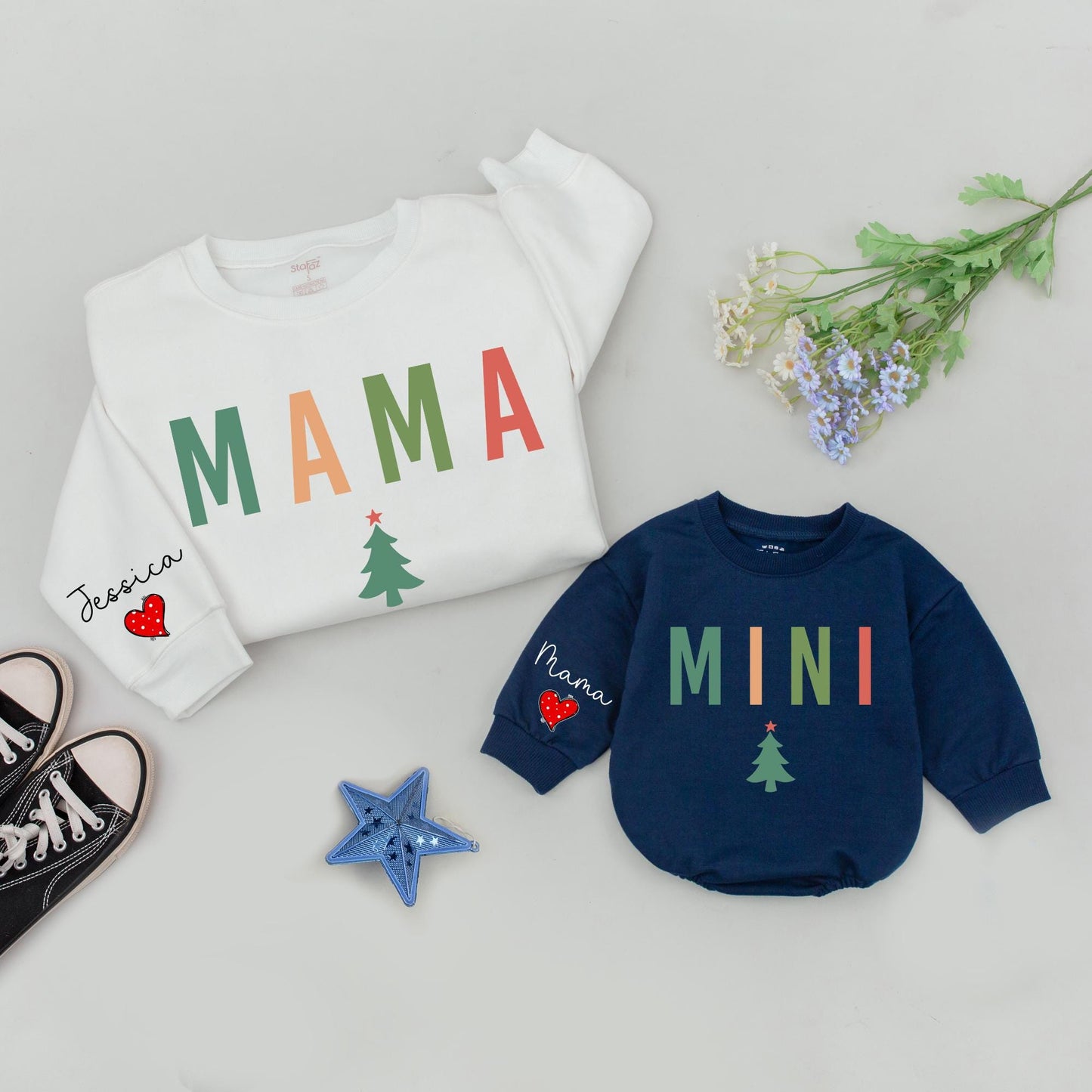 Matching Family Christmas Sweatshirt Set: Mama, Dada, and Mini Outfits