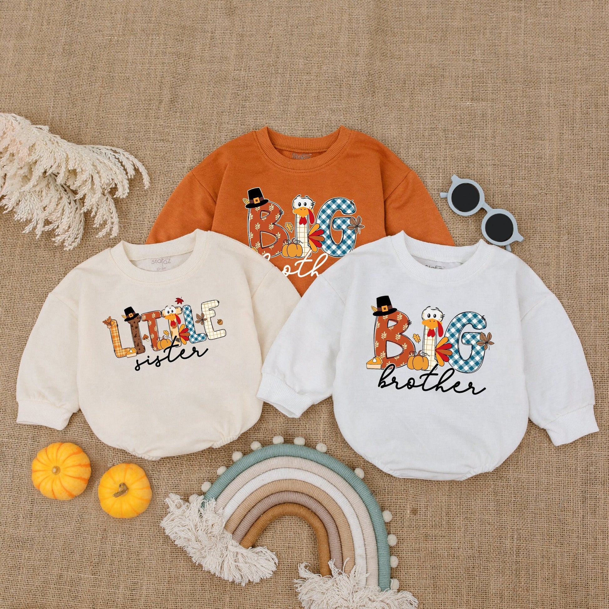 Thanksgiving Sibling Rompers: Custom Fall Outfits for Babies & Kids