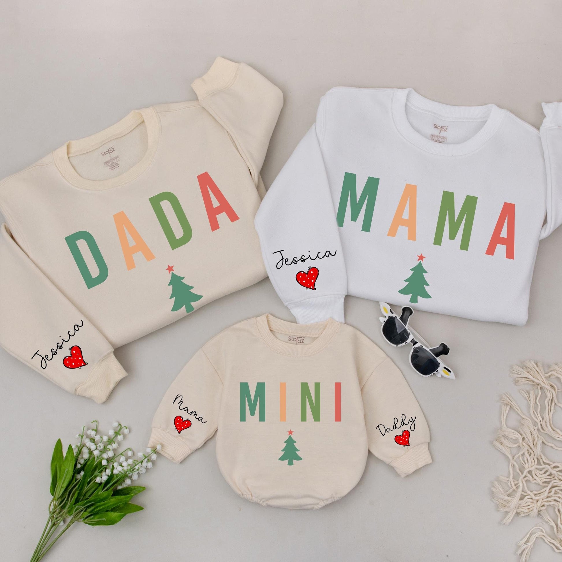 Matching Family Christmas Sweatshirt Set: Mama, Dada, and Mini Outfits