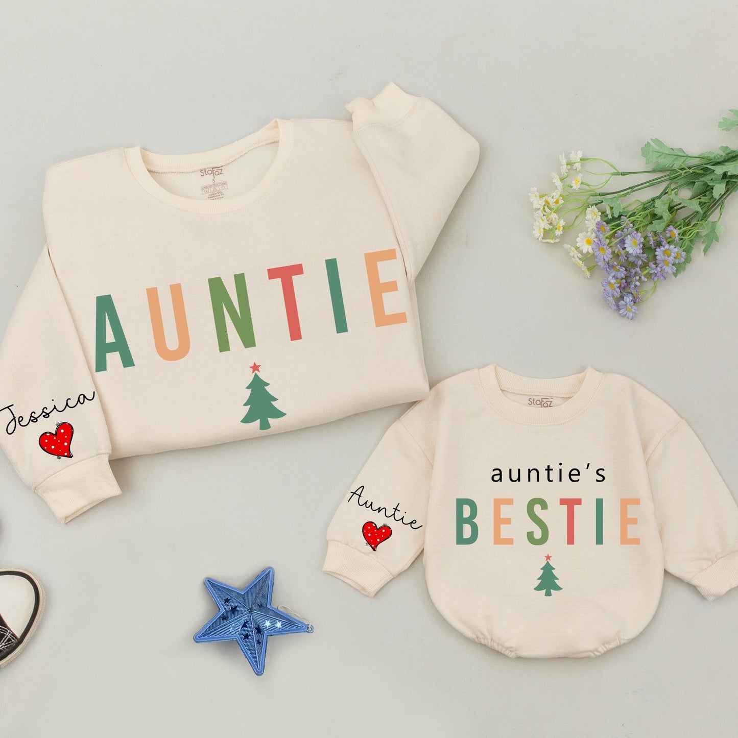 Custom Auntie & Bestie Sweatshirt Christmas Gift, Aunt Nephew Outfit