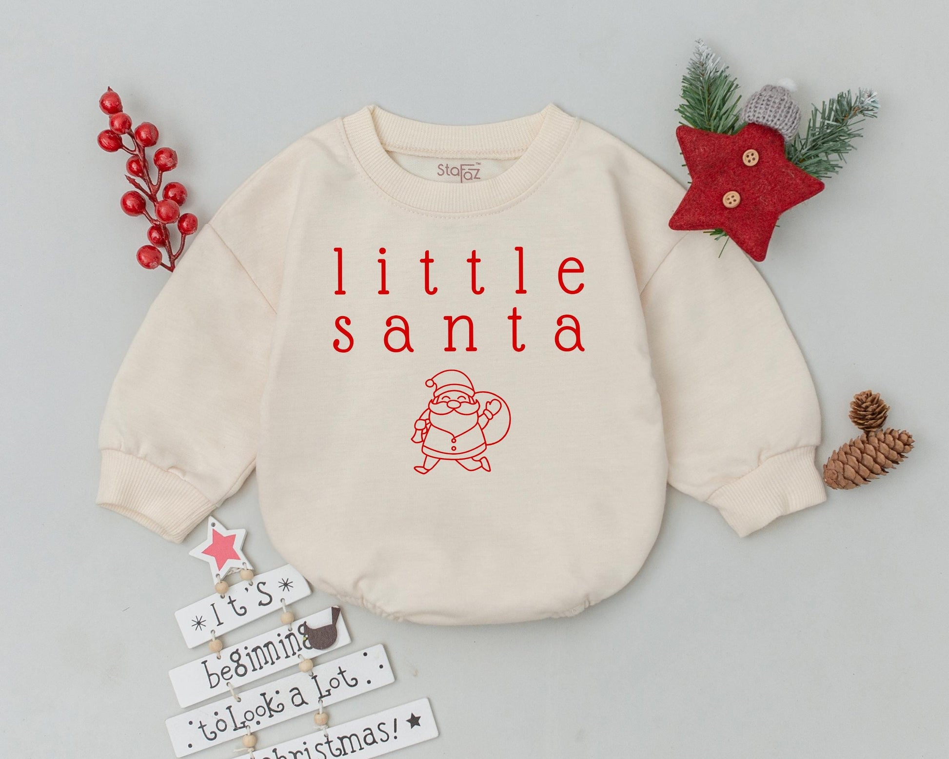 Retro Baby Santa Romper, Newborn Holiday Outfit, Custom Christmas Gift