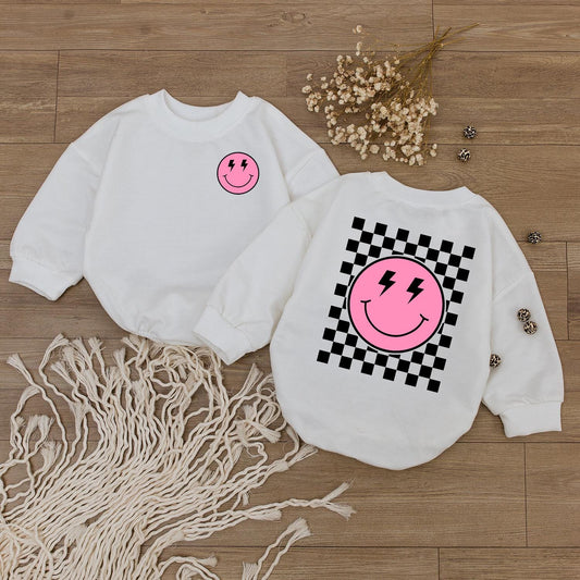 Happy Face Romper & Checkered Sweatshirt: Cute Baby Shower Gift