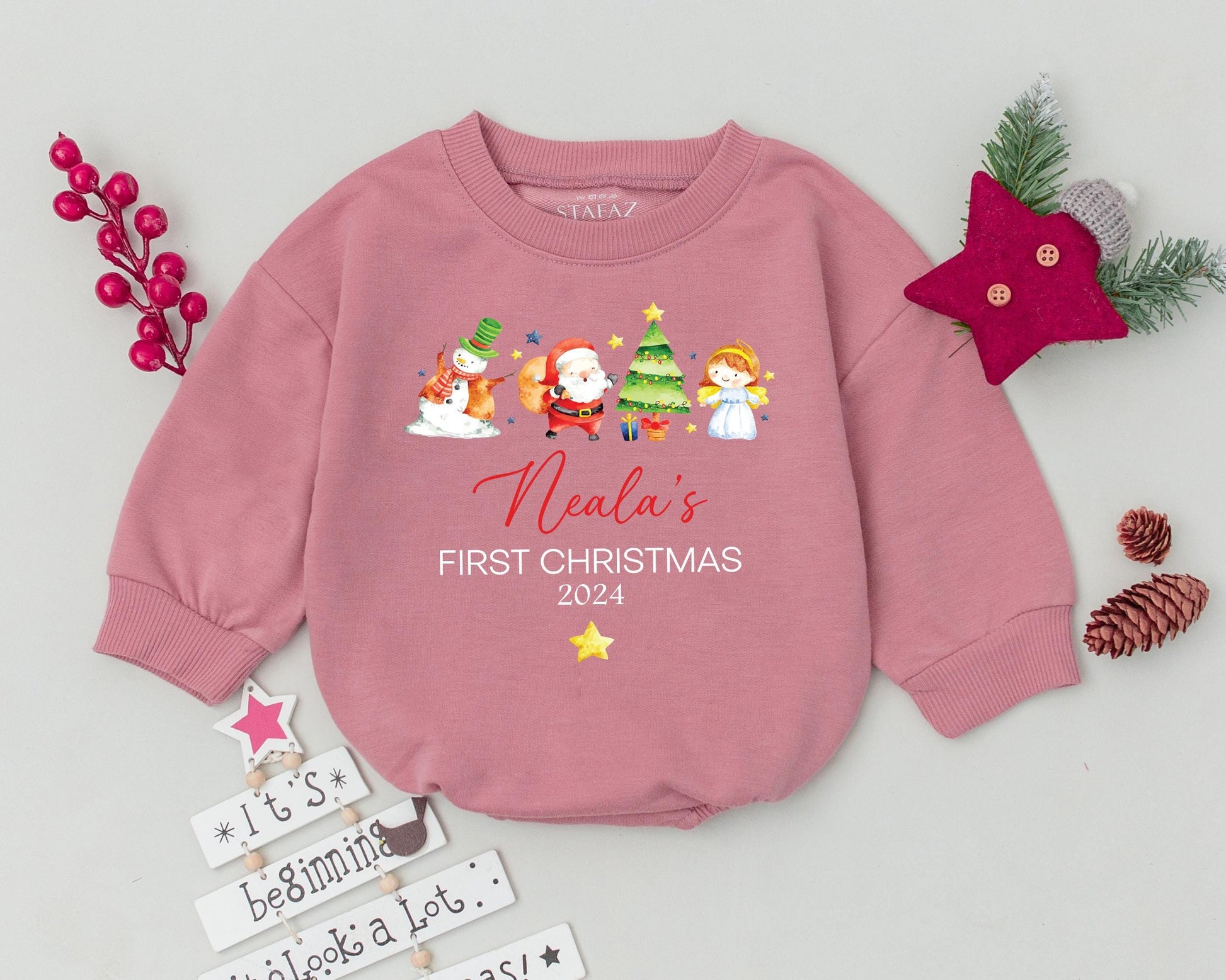 Custom Baby Christmas Romper, Vintage Santa, Infant First Outfit