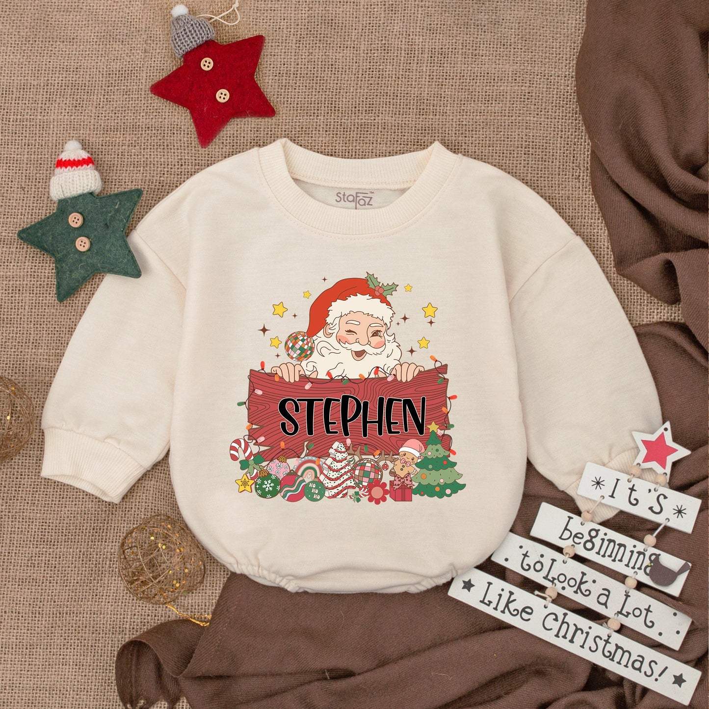 Personalized Baby Christmas Romper, Baby's First Festive Outfit