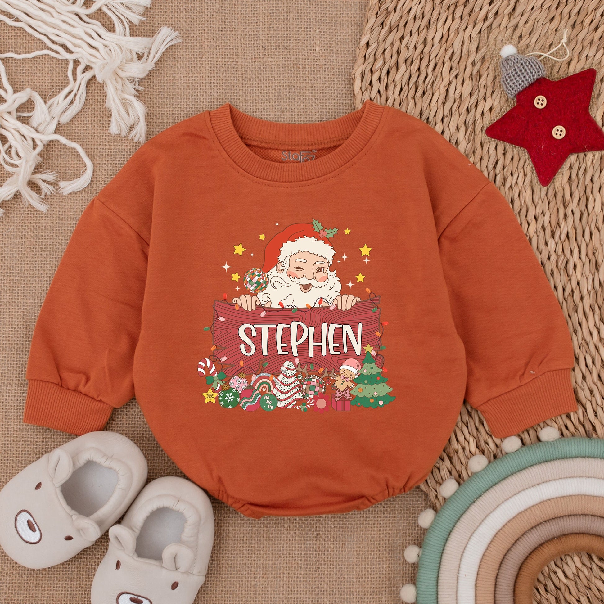 Personalized Baby Christmas Romper, Baby's First Festive Outfit