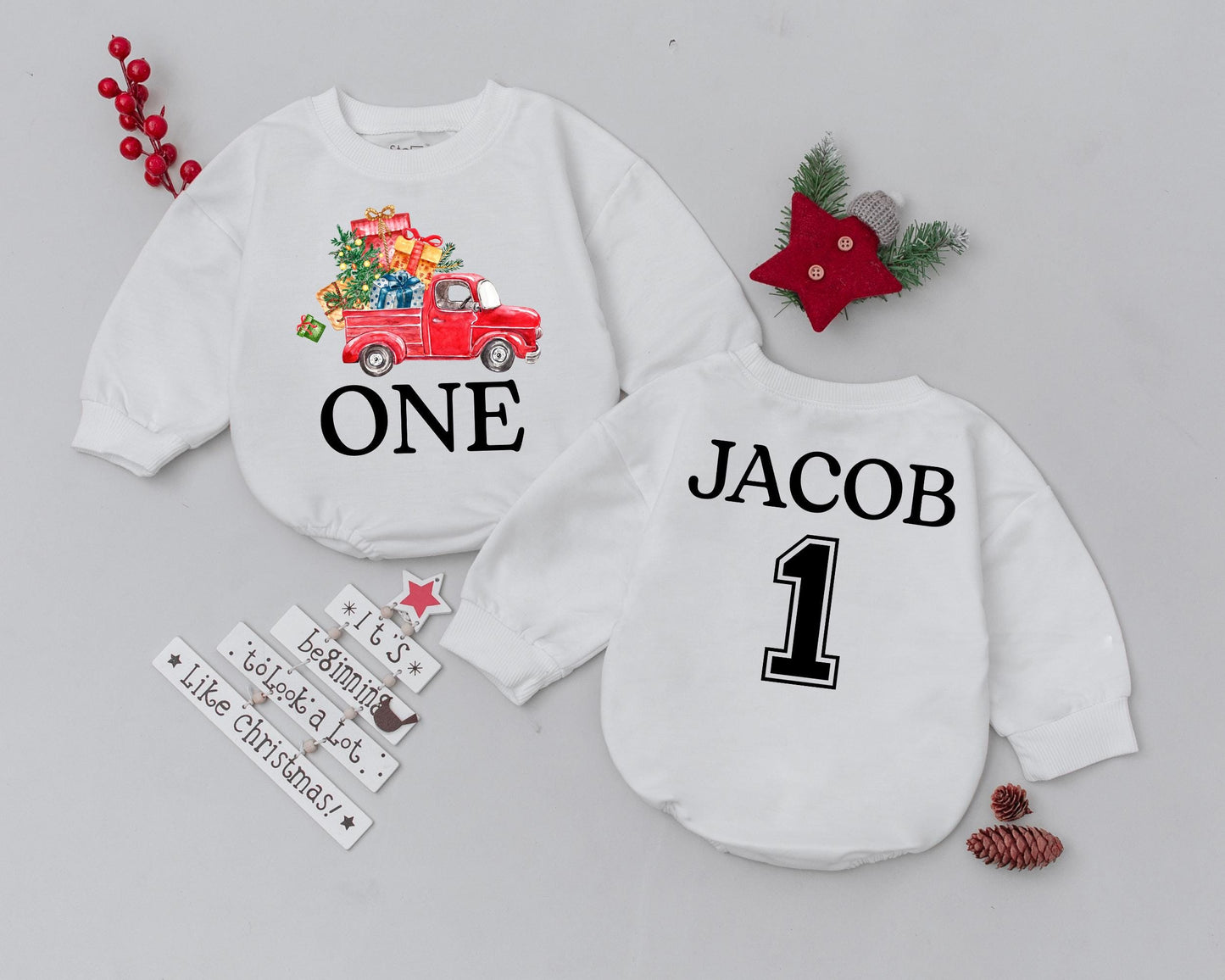 Personalized Christmas Romper, Newborn Outfit, Vintage Holiday Gift