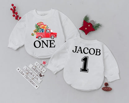 Personalized Christmas Romper, Newborn Outfit, Vintage Holiday Gift