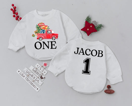 Personalized Christmas Romper, Newborn Outfit, Vintage Holiday Gift