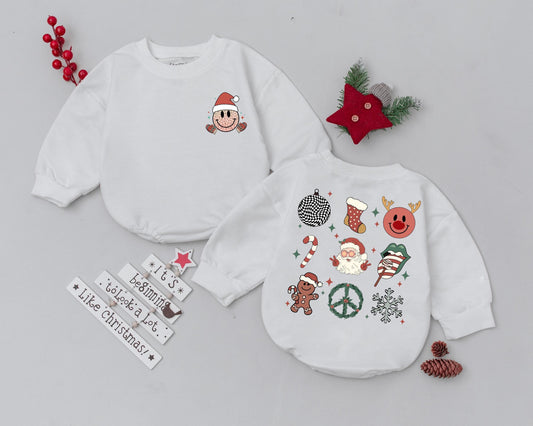 Vintage Christmas Baby Romper Retro Santa Claus Reindeer Gingerbread Man Baby Shower Gift Infant Clothes My First Christmas Outfit
