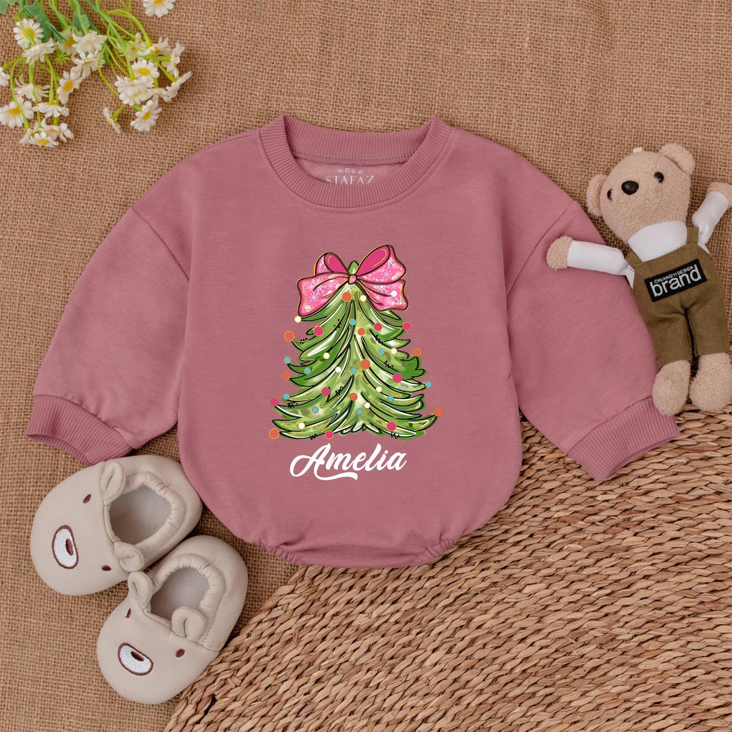 Personalized Christmas Tree Bodysuit, Baby's 1st Xmas Outfit Gift