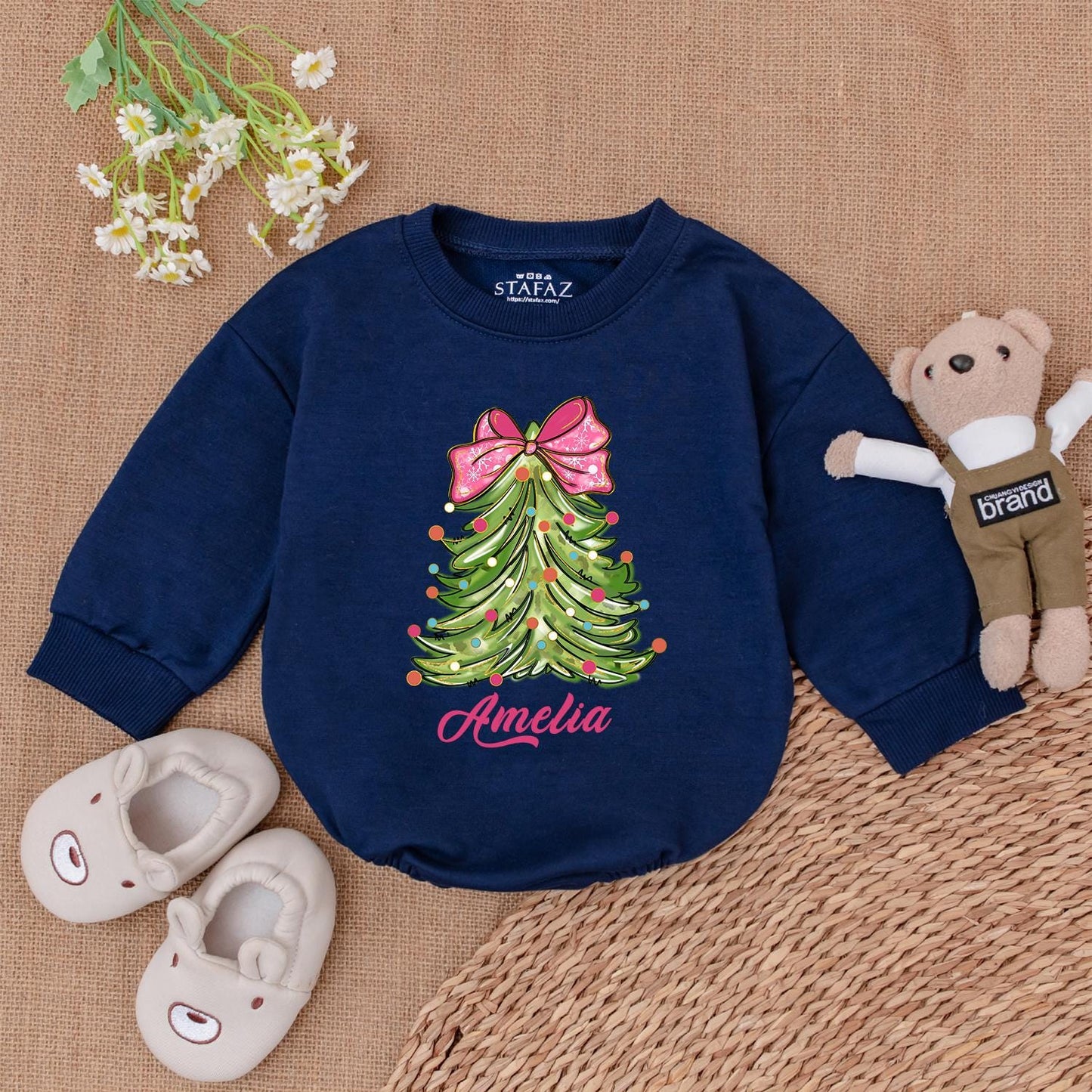 Personalized Christmas Tree Bodysuit, Baby's 1st Xmas Outfit Gift