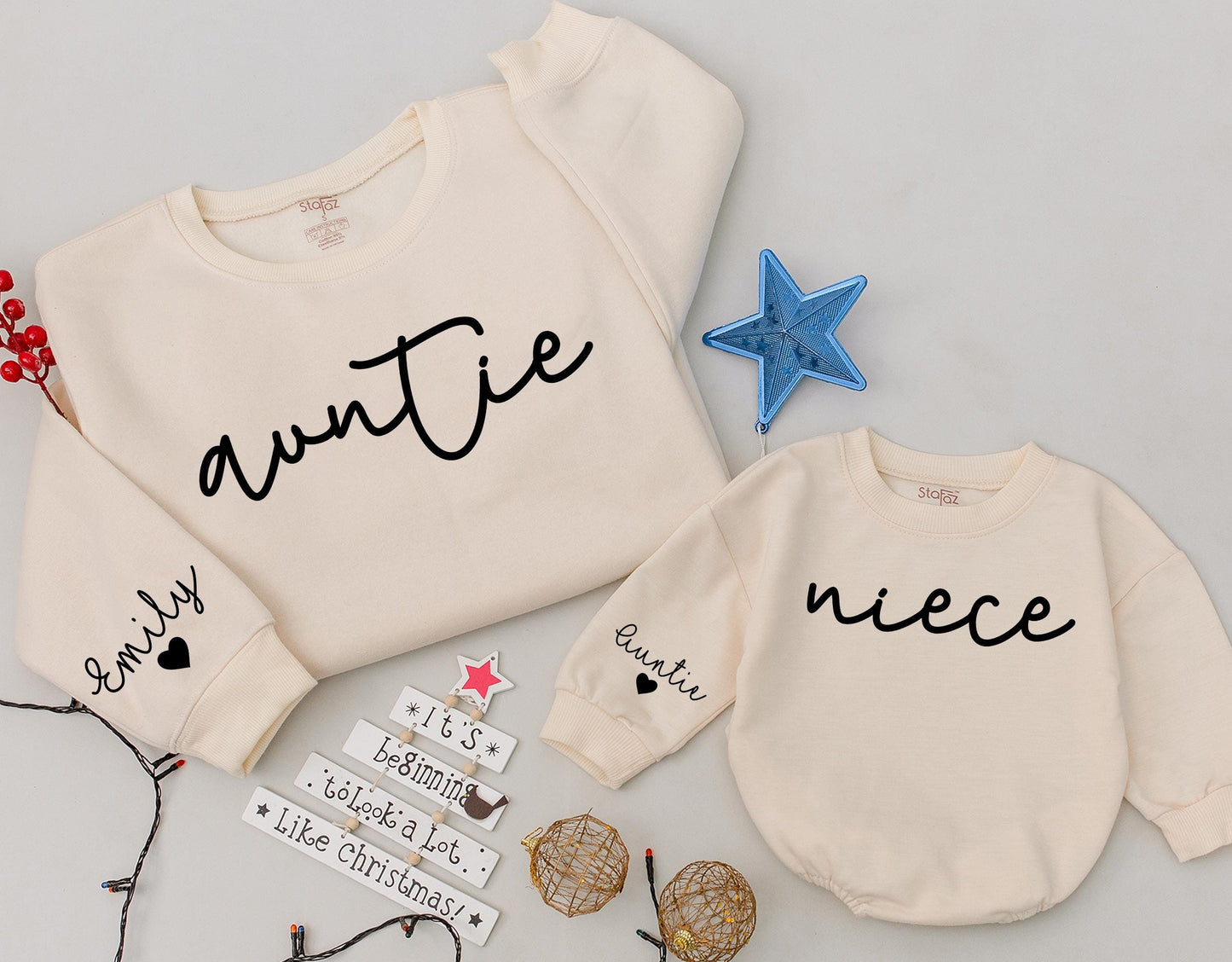 Auntie & Niece Matching Sweatshirts, Personalized Christmas Gift Set