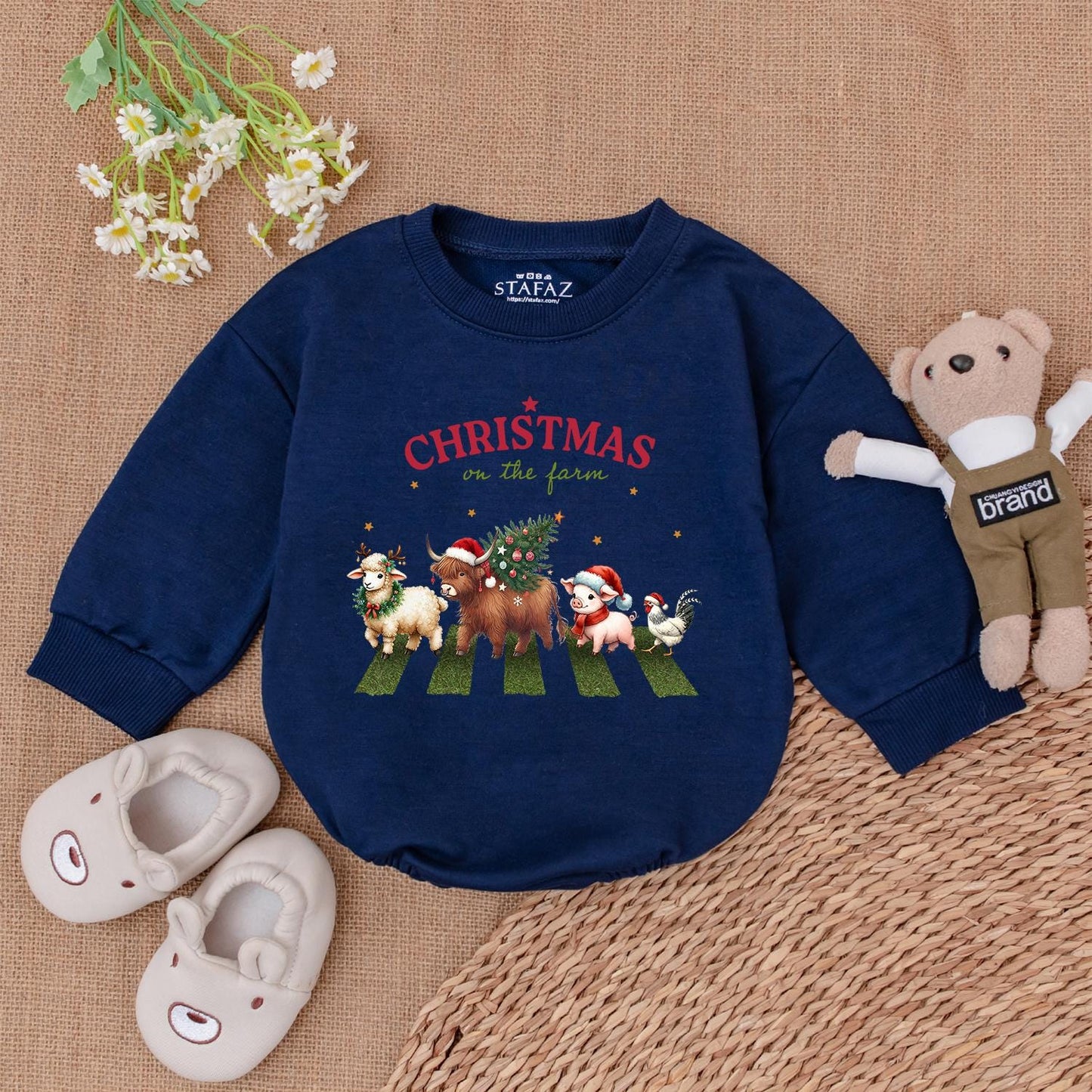 Farm Animals Christmas Romper, Baby's 1st Christmas Bodysuit Gift