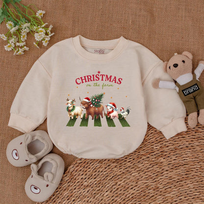 Farm Animals Christmas Romper, Baby's 1st Christmas Bodysuit Gift