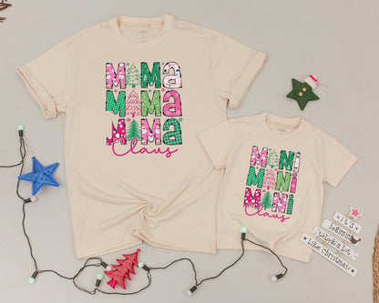 Matching Mama & Mini Claus Tees, Personalized Christmas Family Outfit