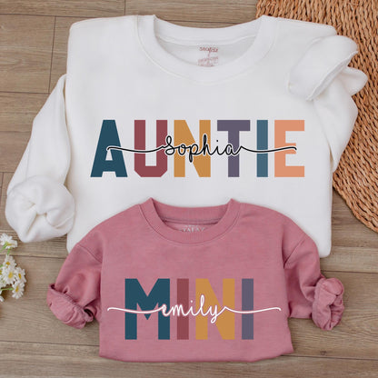 Matching Retro Auntie & Mini Sweatshirt Set - Perfect Gift for Families