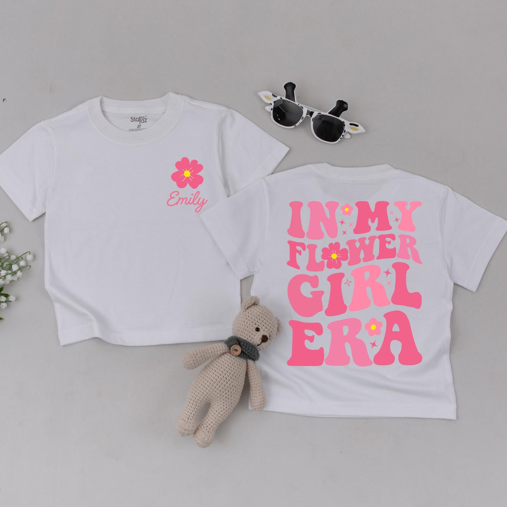 Personalized Flower Girl Era T-Shirt Pink Yellow Flower Custom Name Toddler Baby Wedding Party Gift