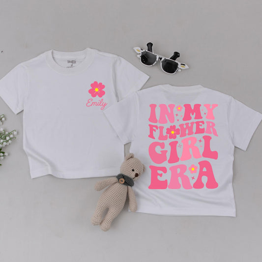 Personalized Flower Girl Era T-Shirt Pink Yellow Flower Custom Name Toddler Baby Wedding Party Gift