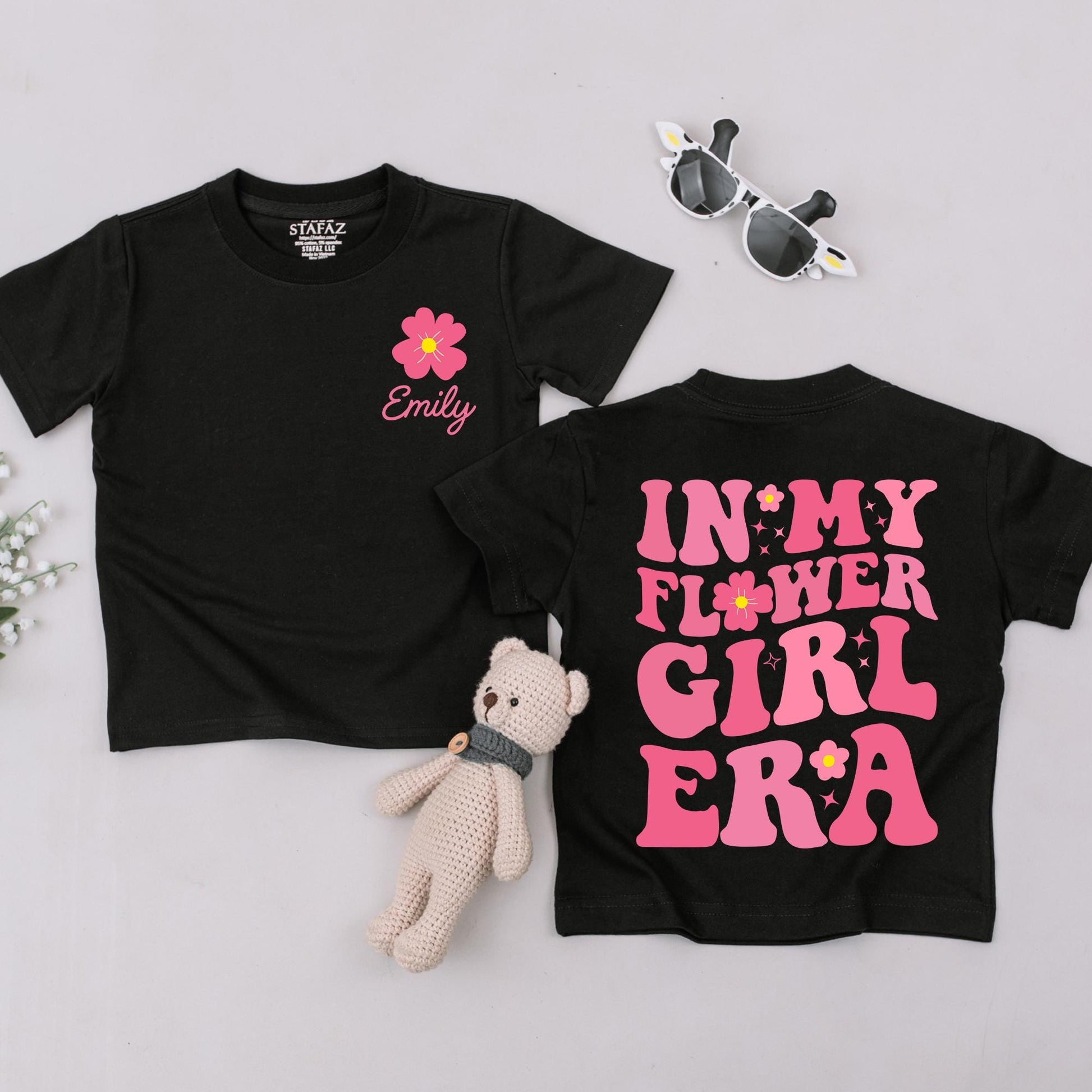 Personalized Flower Girl Era T-Shirt Pink Yellow Flower Custom Name Toddler Baby Wedding Party Gift