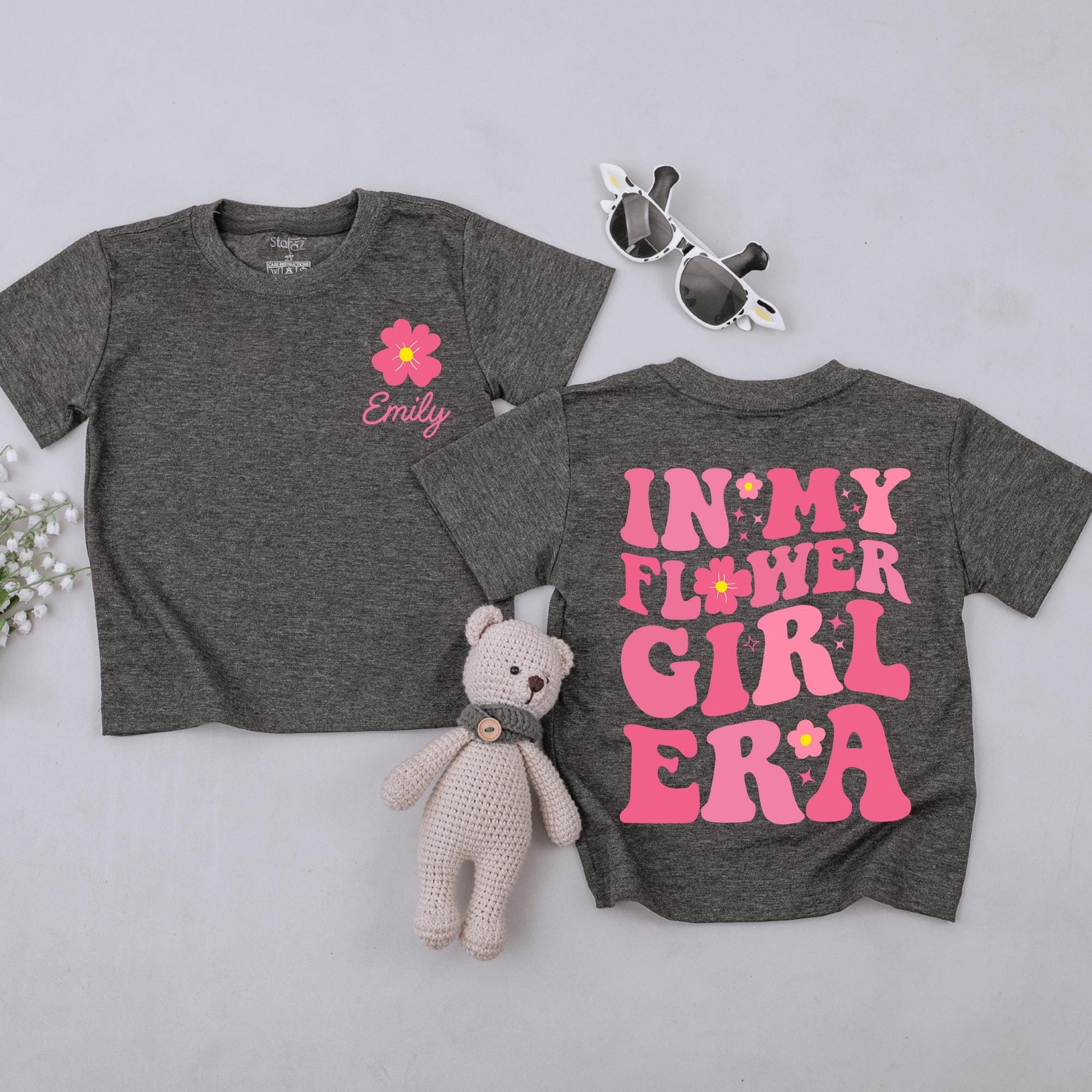 Personalized Flower Girl Era T-Shirt Pink Yellow Flower Custom Name Toddler Baby Wedding Party Gift
