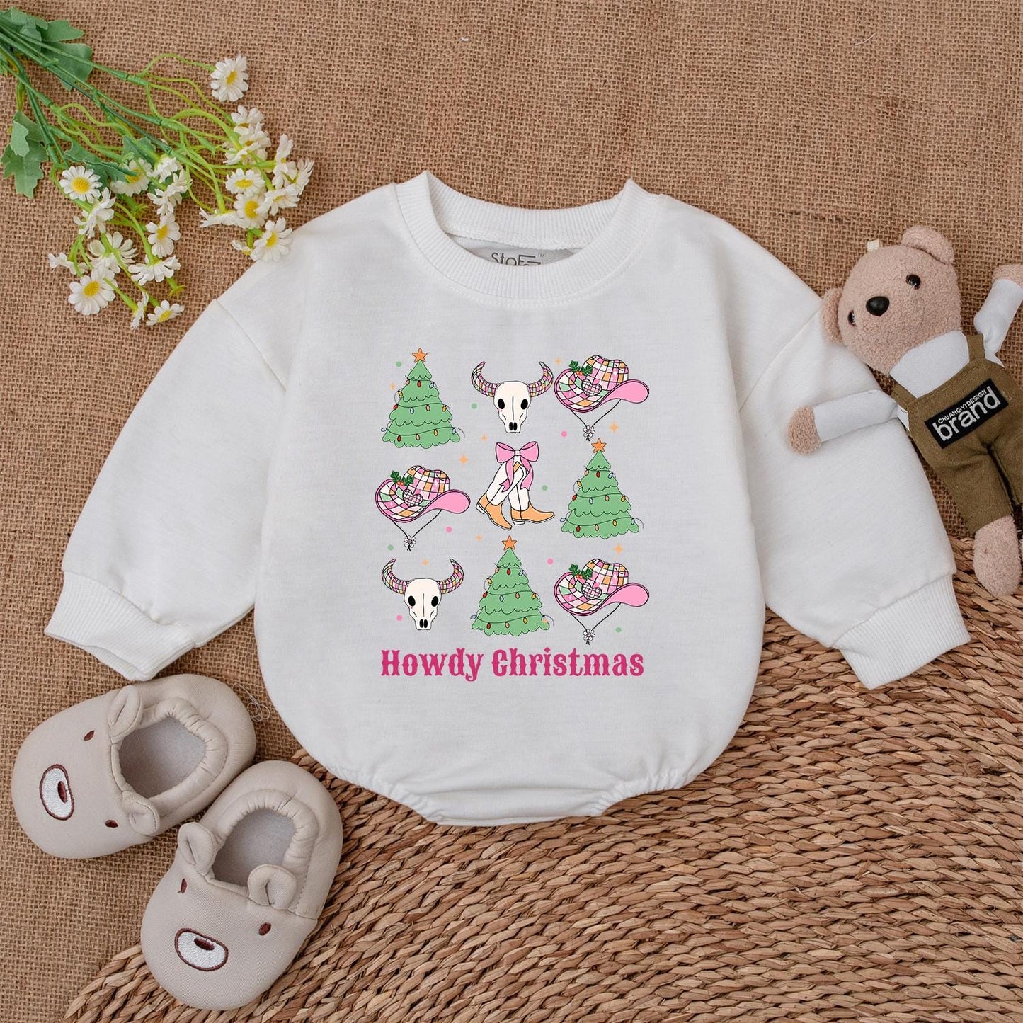 Cowgirl Retro Christmas Bubble Romper | Baby's First Holiday Outfit