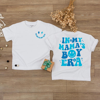 In My Mama's Boy Era Romper Retro Newborn Bodysuit with Blue Floral Lettering Playful Infant Clothes Baby Shower Gift Matching Family Outfit Announcement 139