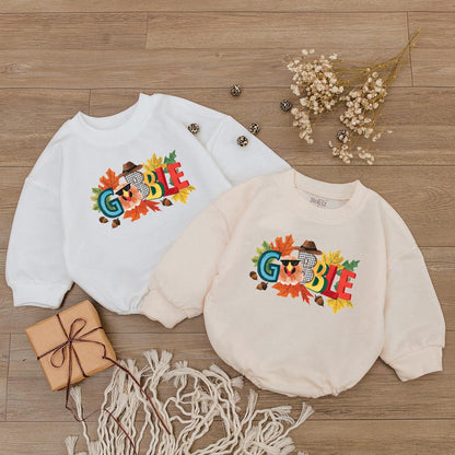 First Thanksgiving Baby Outfit: Pumpkin Romper & Turkey Day Sweatshirt