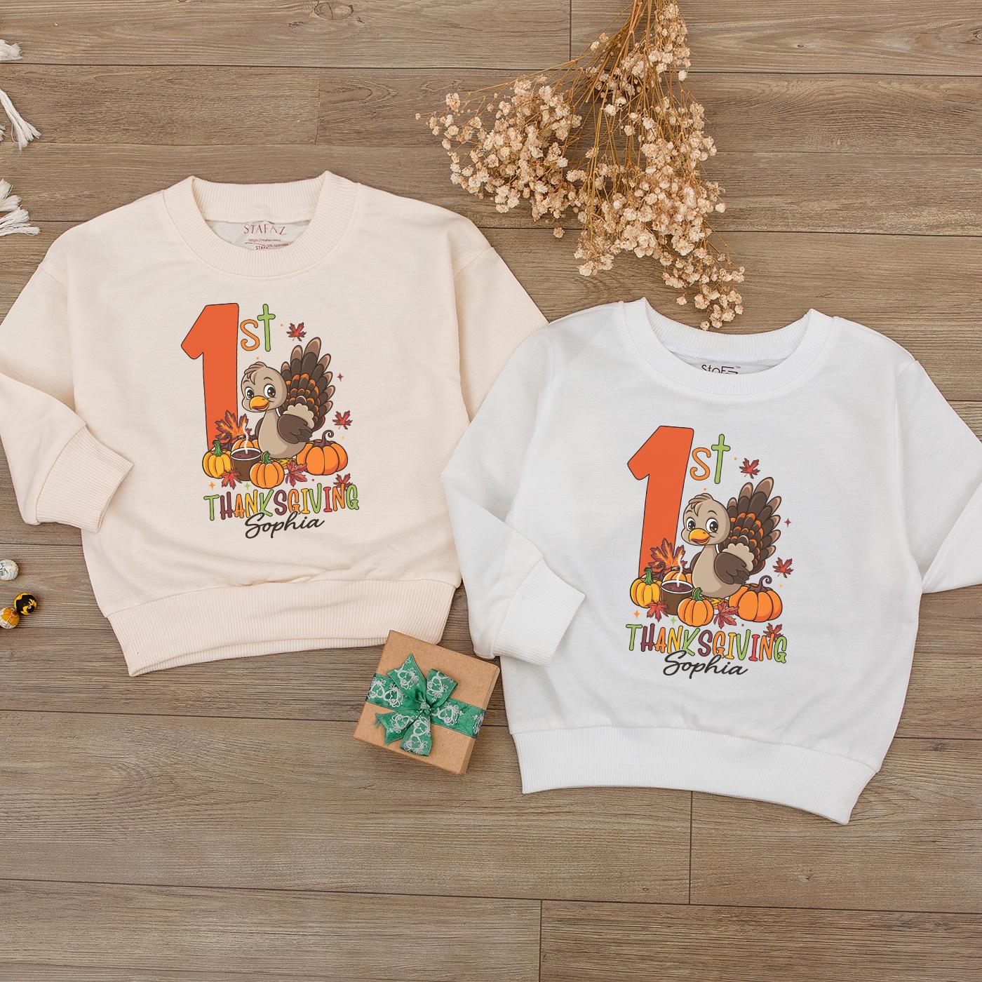 Baby's 1st Thanksgiving Romper, Cute Turkey Day Outfit, Little Pumpkin Bodysuit, Personalized Sophia Thanksgiving Outfit, Autumn Gift Idea Kid Sweatshirt 1st