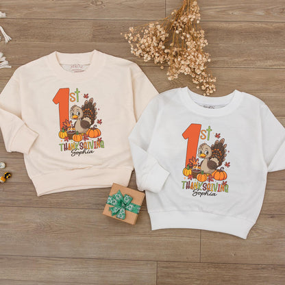 Baby's 1st Thanksgiving Romper, Cute Turkey Day Outfit, Little Pumpkin Bodysuit, Personalized Sophia Thanksgiving Outfit, Autumn Gift Idea Kid Sweatshirt 1st