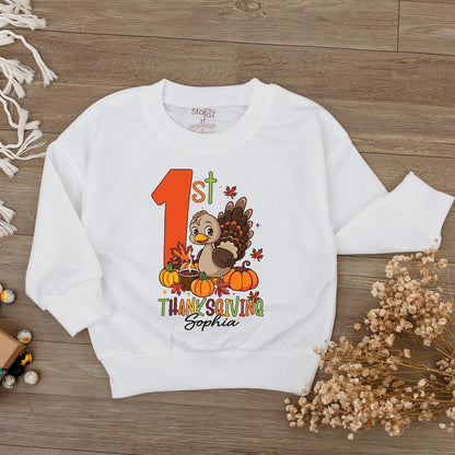Baby's 1st Thanksgiving Romper, Cute Turkey Day Outfit, Little Pumpkin Bodysuit, Personalized Sophia Thanksgiving Outfit, Autumn Gift Idea Kid Sweatshirt 1st