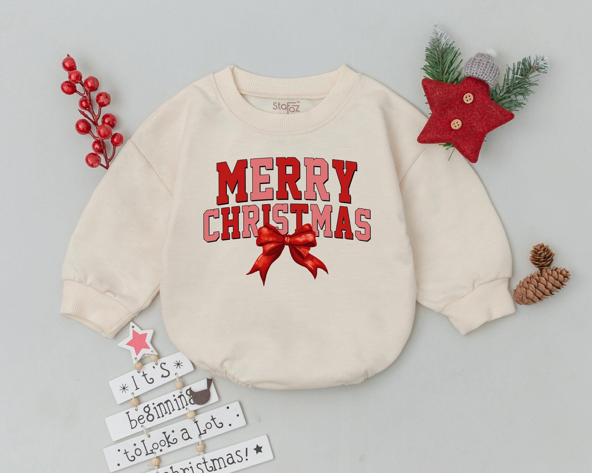 Baby Christmas Outfit: Romper, Bow & Bodysuit Gift Set for Infants