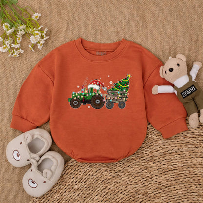 Trendy Christmas Tractor Romper: Perfect Baby Gift for First Holiday