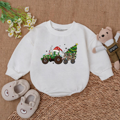 Trendy Christmas Tractor Romper: Perfect Baby Gift for First Holiday