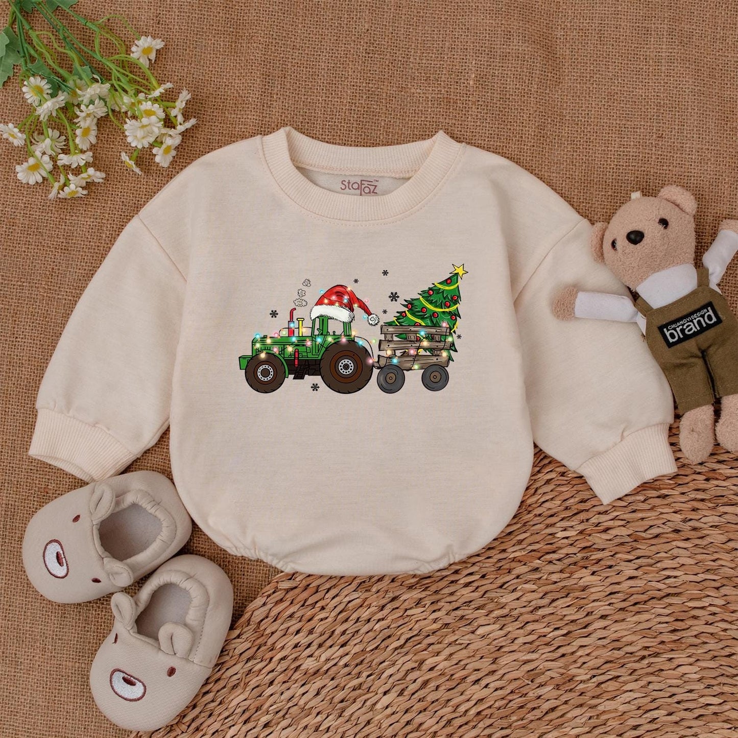 Trendy Christmas Tractor Romper: Perfect Baby Gift for First Holiday