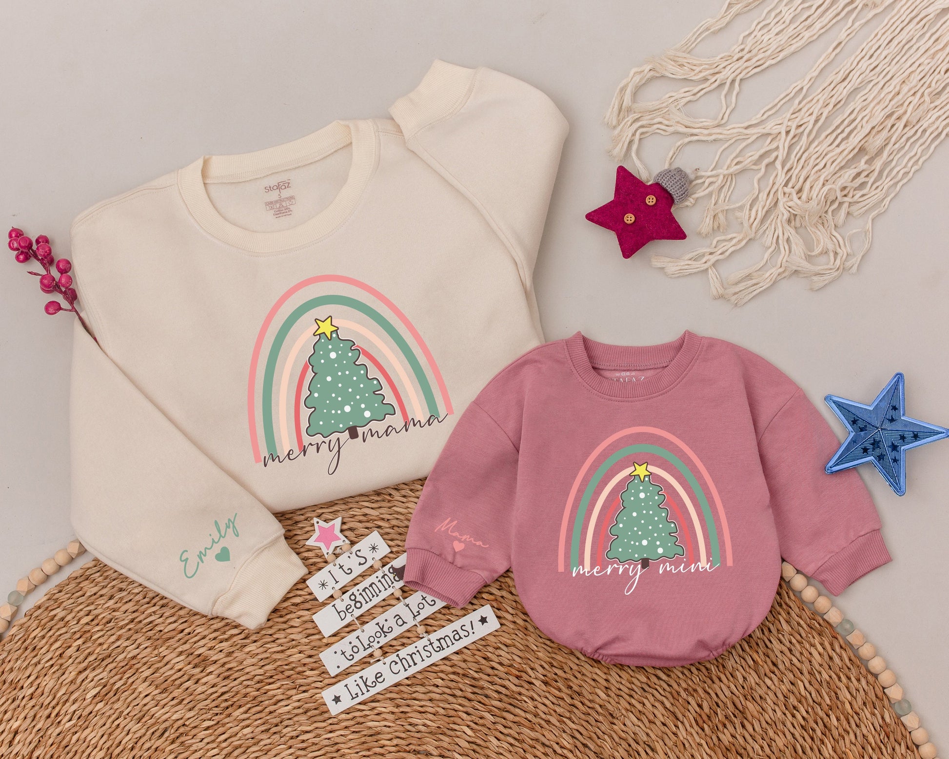 Matching Family Christmas Sweatshirts - Personalized Mom & Baby Set