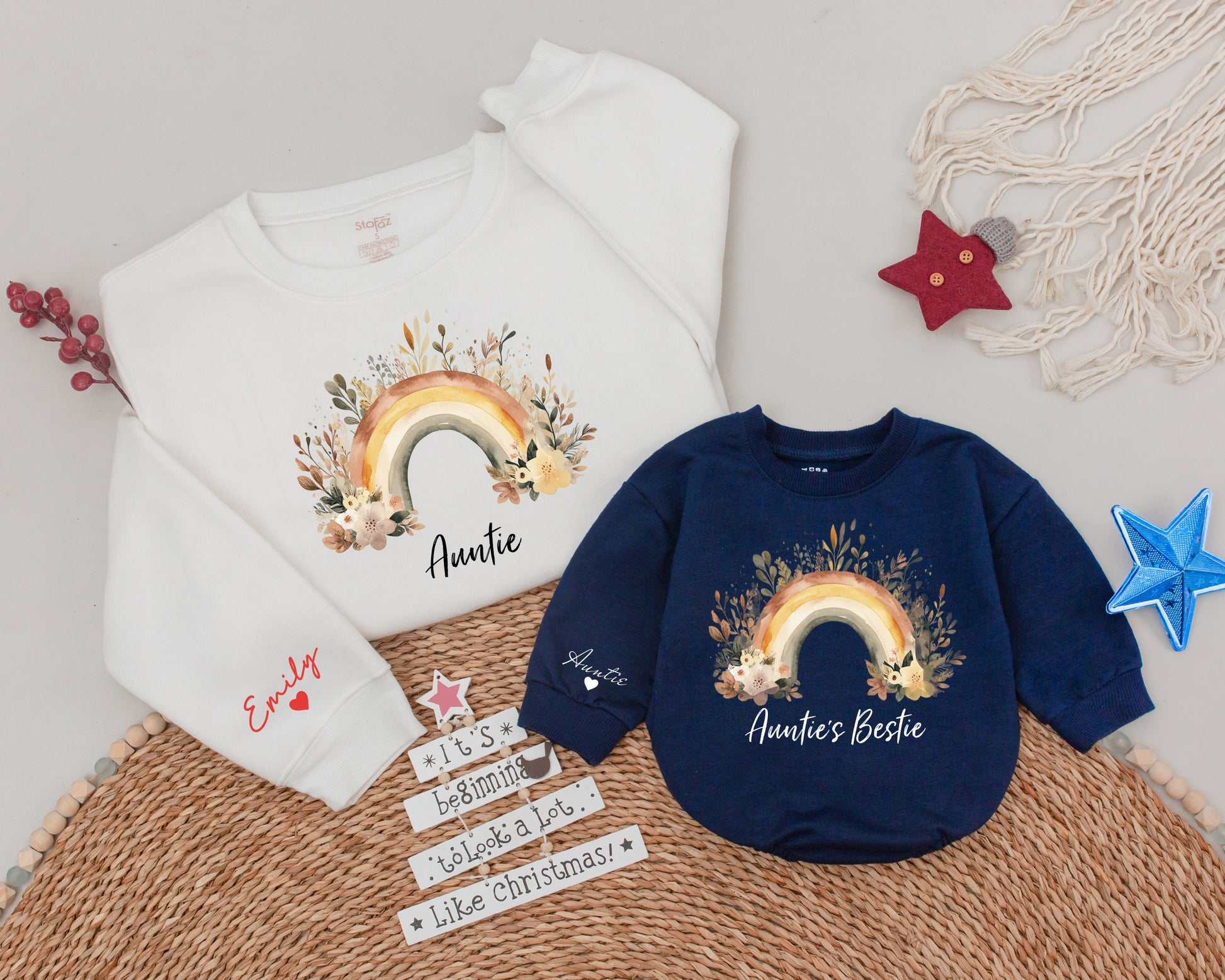 Auntie & Me Sweatshirt Set: Matching Floral Rainbow Gift for Family