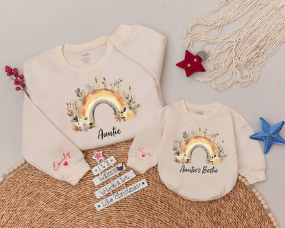 Auntie & Me Sweatshirt Set: Matching Floral Rainbow Gift for Family